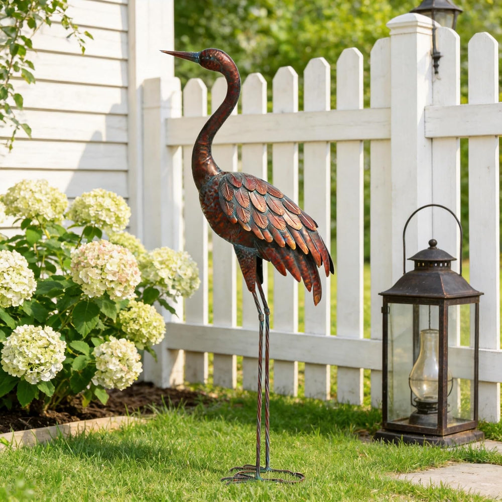 chisheen Outdoor Garden Crane Statues and Sculptures Metal Yard Art Statue fo...