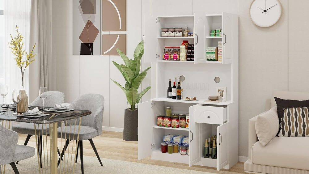 71" Tall Kitchen Pantry Storage Cabinet, Modern Kitchen Hutch Cabinet wi...