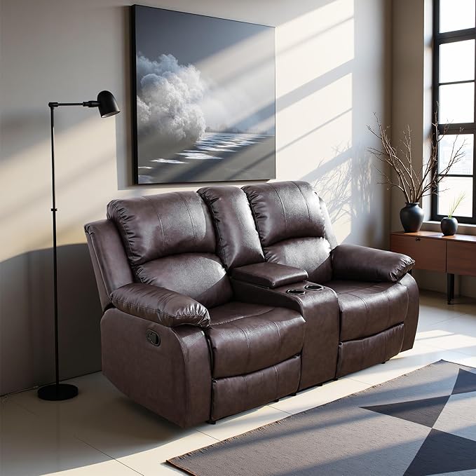 Recliner Sofa Set Couches for Living Room Chair Semi PU Fabric Living Room Furniture Sets, Adjusted Loveseat Reclining Couch Furniture Sofa Set for Theater Seating, Dark Brown