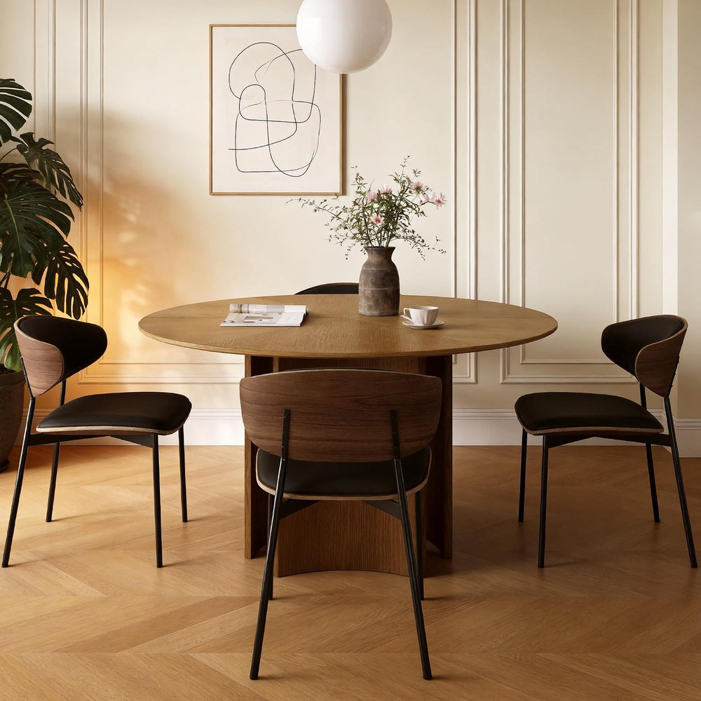 59" Round Wood Dining Table – Mid-Century Modern Kitchen Table with Pede...