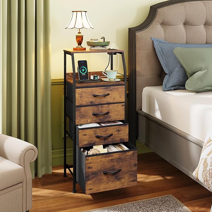 WLIVE 4 Drawer Dresser for Bedroom, 37" H Nightstand with Charging Stati...
