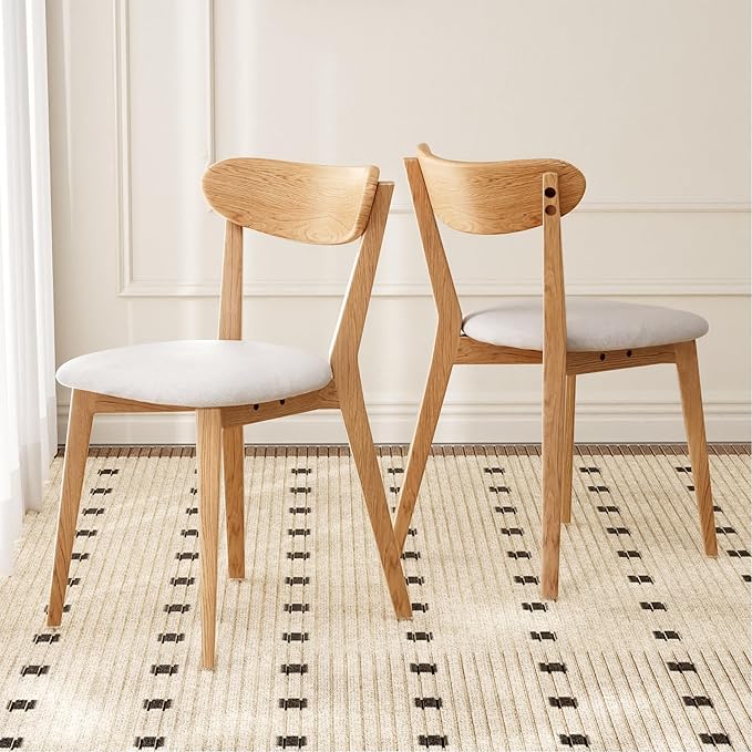 100% Solid Wood Dining Chairs,Mid Century Modern Dining Chairs with Upholstered Cushion,Kitchen,Dining Room Chairs Set of 2 (2, Original Color White Upholstery)