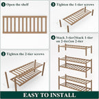 Smiry Shoe Rack, 5 Tier Thick Bamboo Shoe Organizer, Stackable Free Standing Wooden Shoe Storage Shelf for Closet, Entryway, Front Door Entrance, Walnut