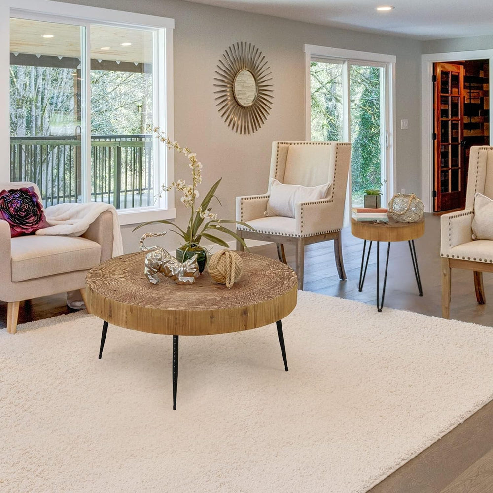 RUSTOWN Farmhouse Round Coffee Table Set of 2, Cocktail Table Sets | Modern C...