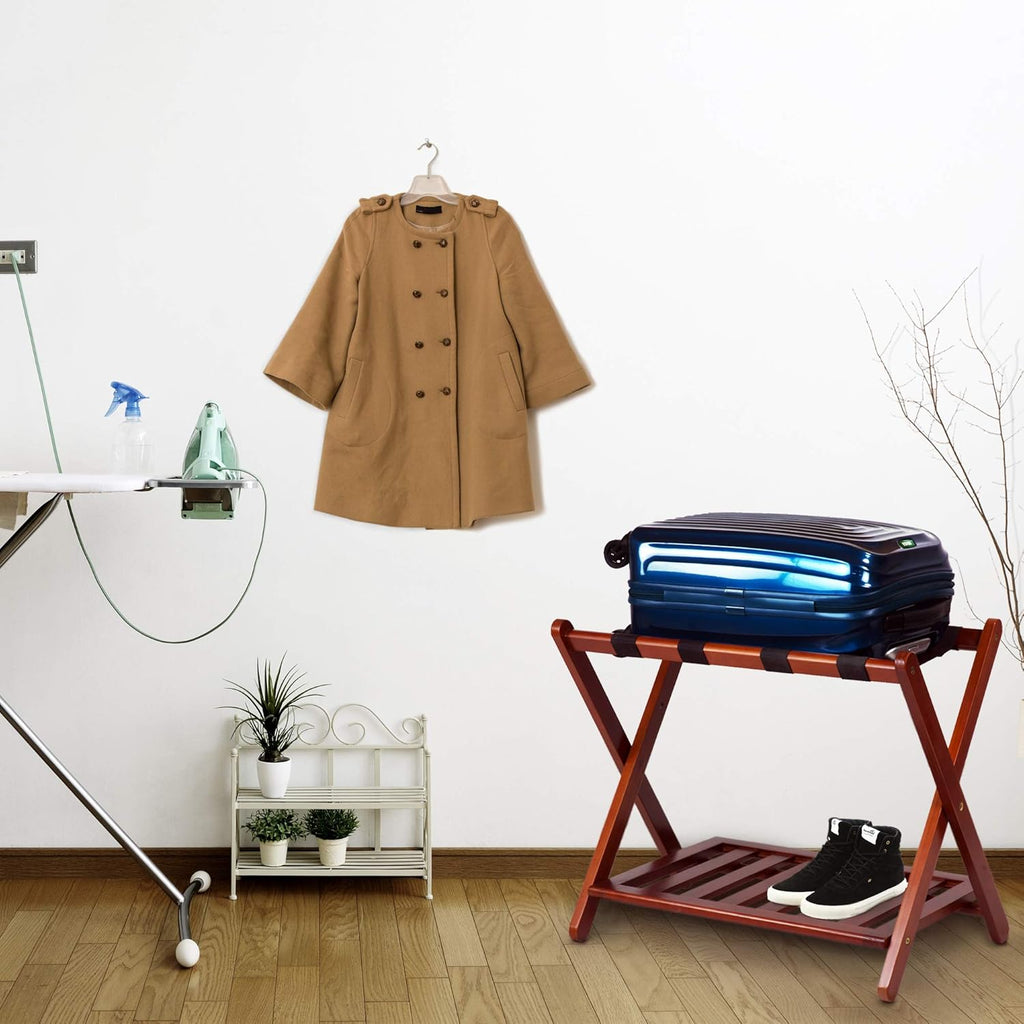 Casual Home Luggage Rack, Walnut, Solid Wood