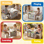 DOREROOM Wooden Kids Table & Chair, Graffiti Desktop & Storage, Multicolor | 4-in-1 Activity Table Set for Drawing, Crafts & Arts, Reading, Learning, Toddler Desk for Playroom, Daycare, Home, Ages 3+