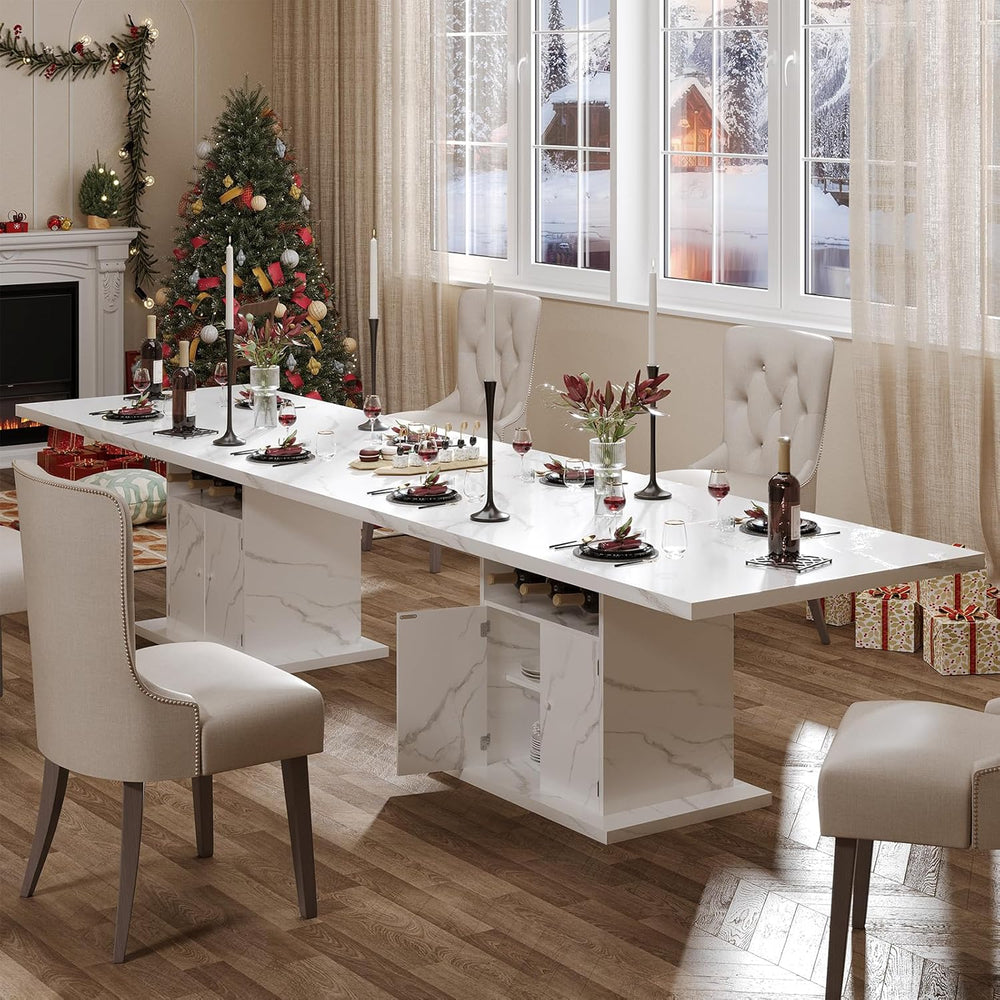Extendable Dining Room Table for 4-6, 47-63 Inch Faux Marble Extendable Dinin...