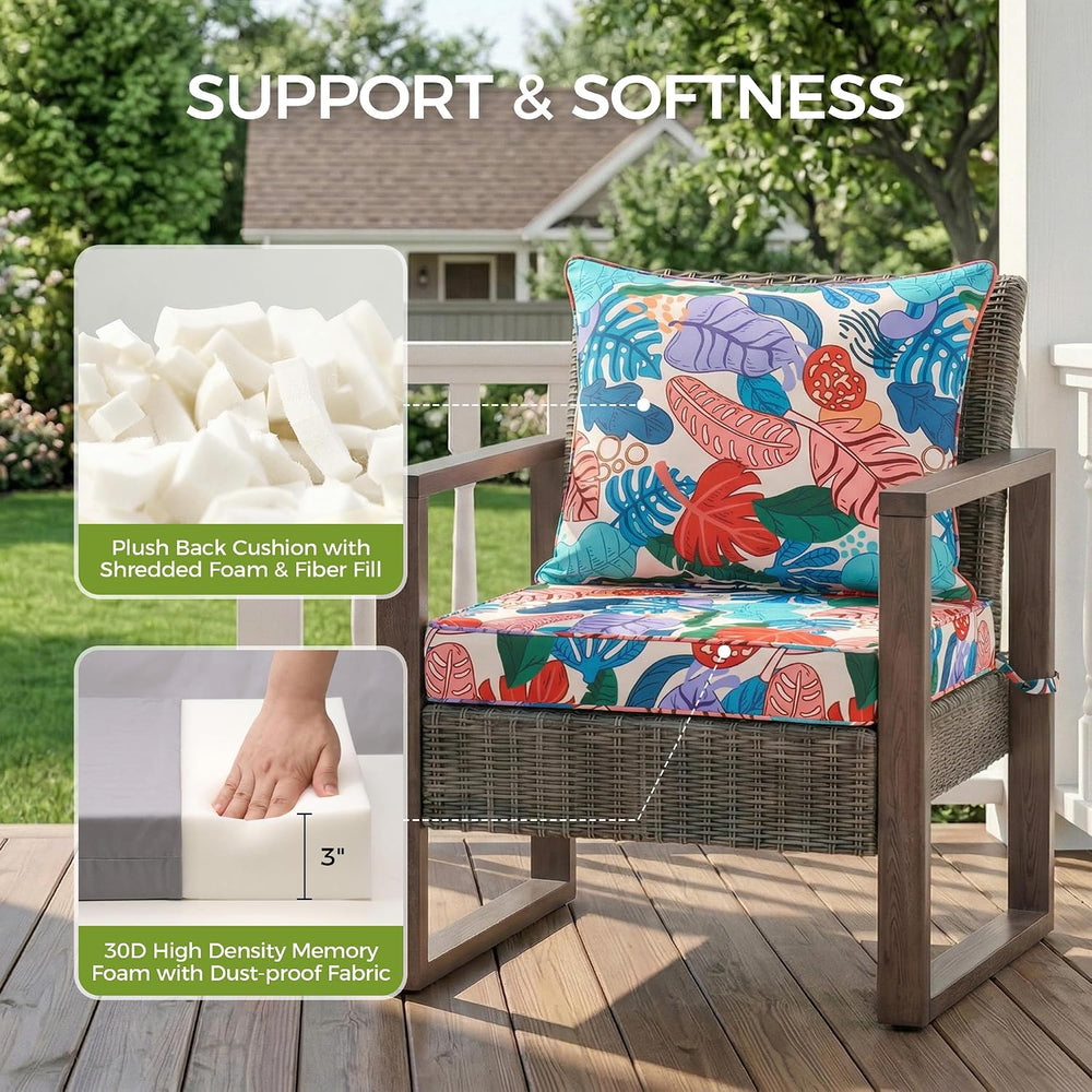 UNIKOME 22"x22"x3" Outdoor Chair Cushions Set - Waterproof Pat...