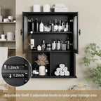 CJL Bathroom Wall Cabinet with Fluted Door, 23.6'' x 29.5'' Medicine Cabinet, Over The Toilet Storage Cabinet, Black