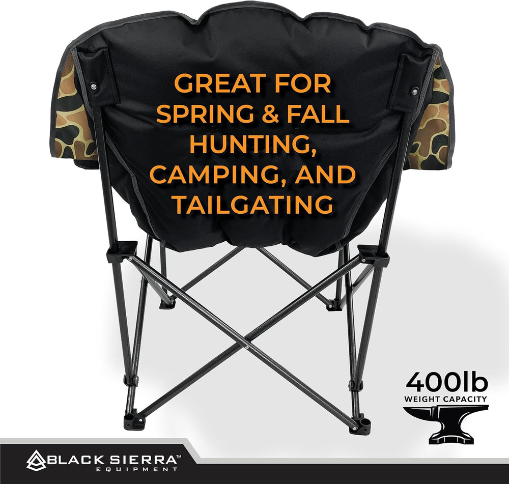 Black Sierra Heated Plush Fleece XL Padded Camping Chair for Adults, Oversize...