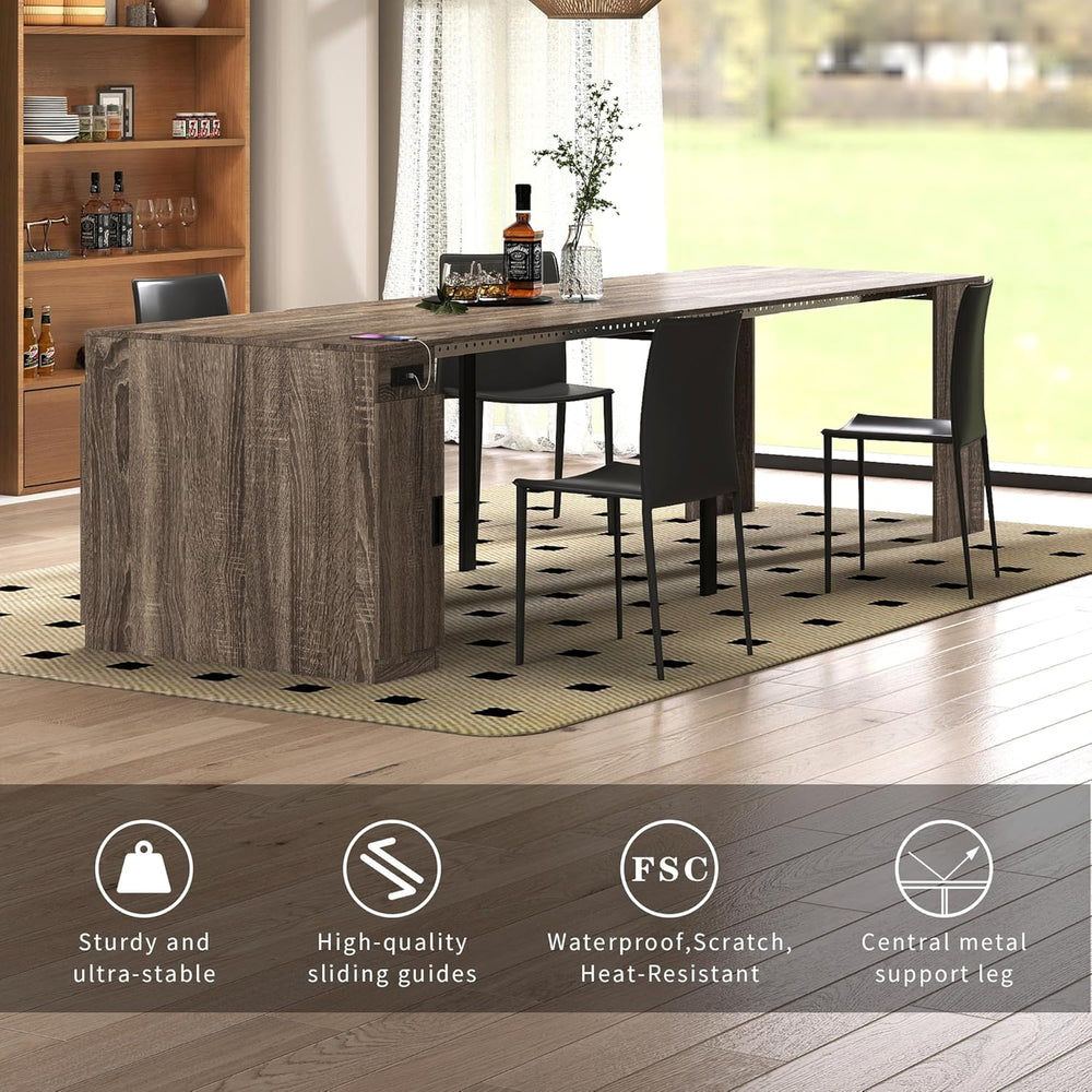 Extendable Dining Table with Storage, Transformer Extra Console Table for 1-1...