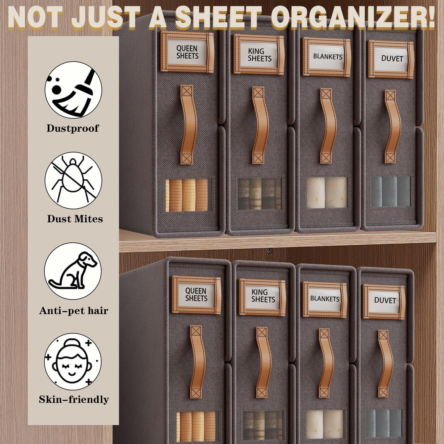 Bed Sheet Organizers and Storage (6 Pack, Queen & King Size) – Foldable Linen Closet Organizers with Window & Label, Zipper Bedding Storage Box for Sheets, Duvet Covers, Pillow Cases – Gray