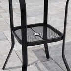 VICLLAX Outdoor Bar Table with Umbrella Hole, Tall Top Patio Furniture for Lawn Garden, Black Tabletop with Storage Shelf