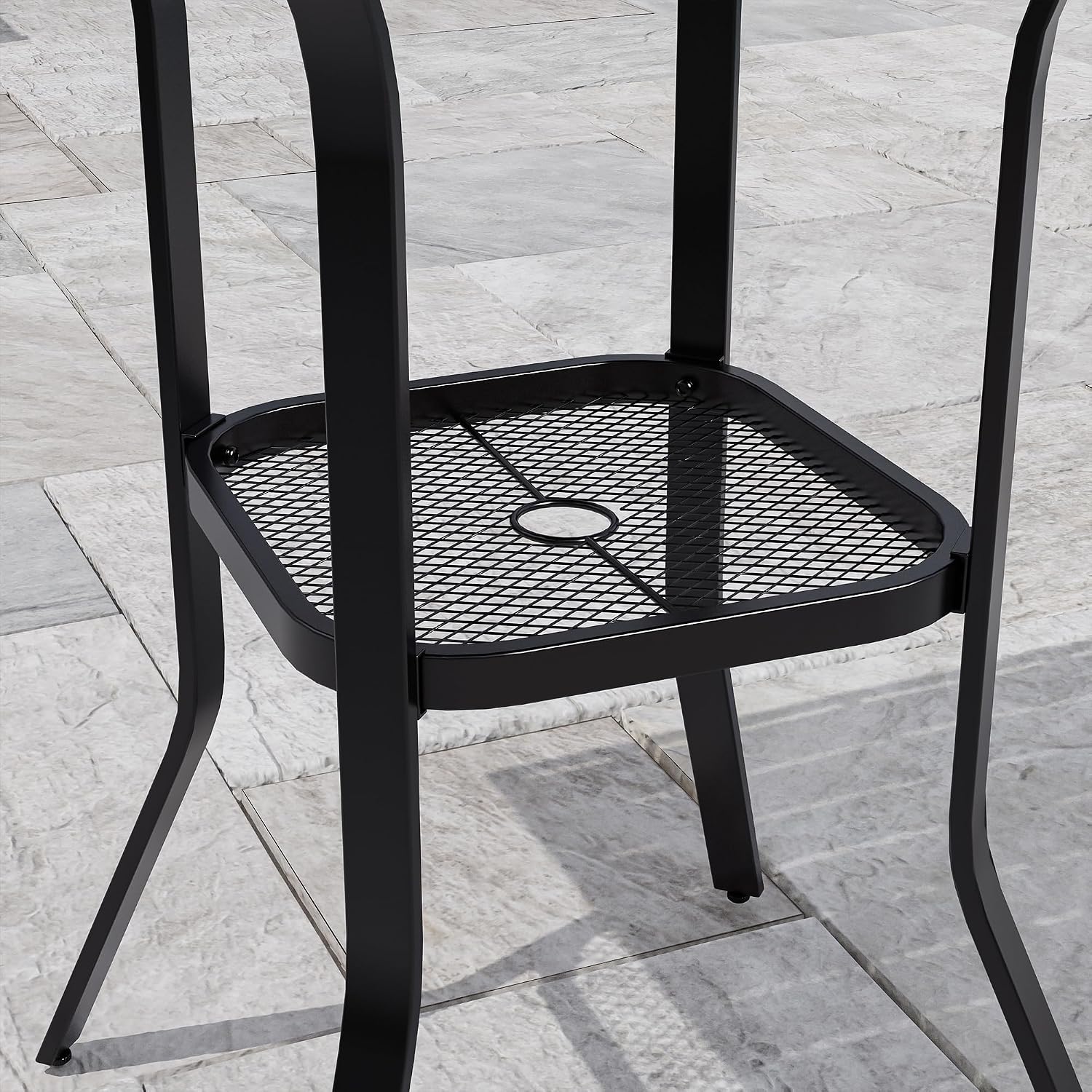 VICLLAX Outdoor Bar Table with Umbrella Hole, Tall Top Patio Furniture for Lawn Garden, Black Tabletop with Storage Shelf