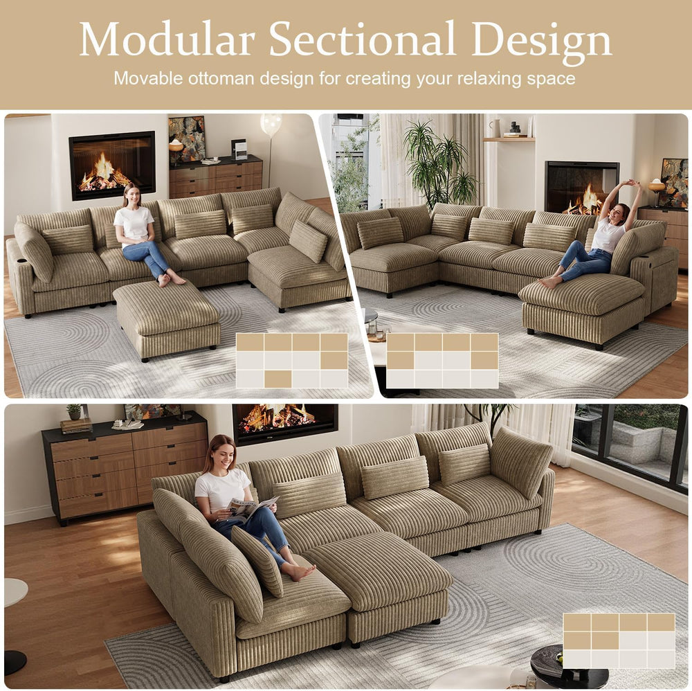 130" Oversized Cloud Couch Large Modular Sectional Sofa Modern U Shaped ...