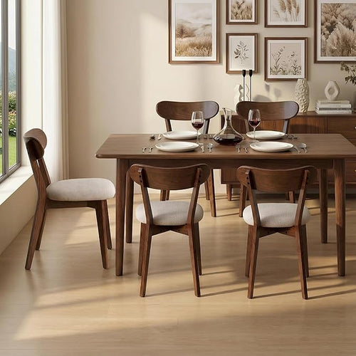 100% Solid Wood Dining Chairs,Mid Century Modern Dining Chairs with Upholstered Cushion,Kitchen,Dining Room Chairs Set of 4 (4, Walnut Color Grey Upholstery)