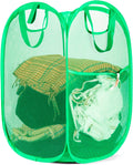 HOUSE AGAIN Pop Up Laundry Hamper, Strong Mesh Laundry Baskets Collapsible, Hamper with Handles and Side Pocket, Portable Foldable Dirty Clothes for Dorm, Laundry room and Travel Storage, Green