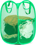 HOUSE AGAIN Pop Up Laundry Hamper, Strong Mesh Laundry Baskets Collapsible, Hamper with Handles and Side Pocket, Portable Foldable Dirty Clothes for Dorm, Laundry room and Travel Storage, Green
