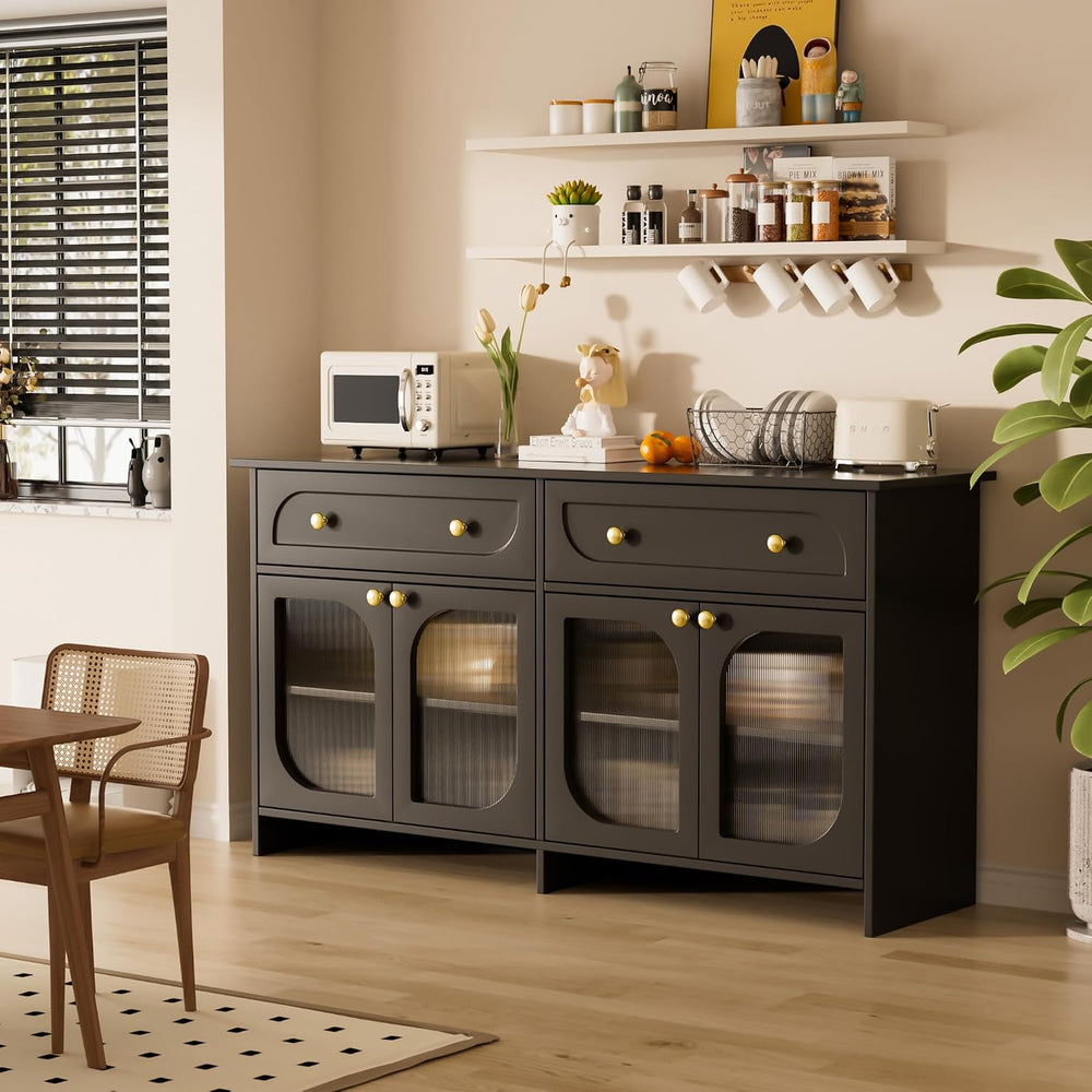 Buffet Cabinet with Storage and LED Light, 55” Sideboard Buffet Cabinet with ...