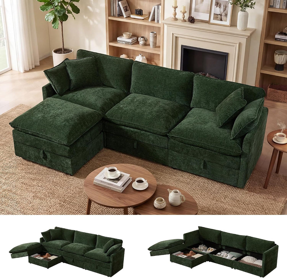 WorthFurni Modular Sectional Sofa with Storage Ottomans,103" L-Shaped Cl...