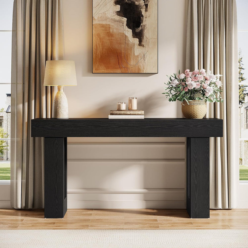 Tribesigns 63-Inch Long Console Table, Wooden Rectangular Sofa Table Behind T...