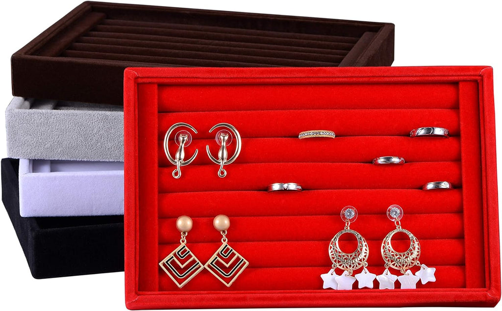 Valyria Velvet 7 Slots Ring Earrings Trays Showcase Display Jewelry Organizer (Blue)