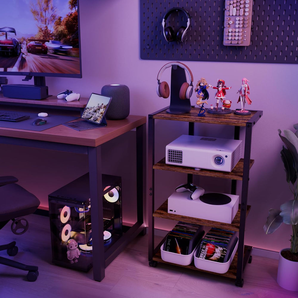 AV Media Stand with Wheels, 4-Tier Game Console Shelf