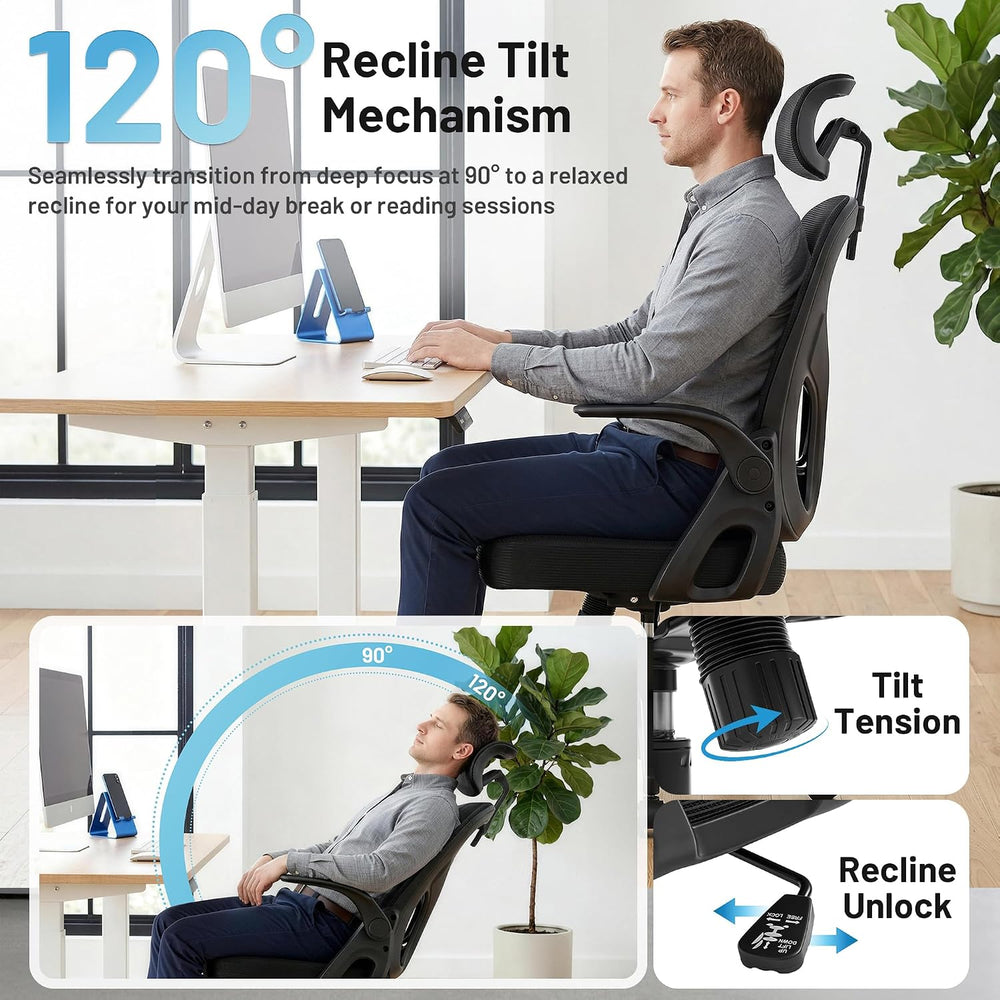 Office Chair Ergonomic Desk Chair with Adjustable Headrest Lumbar Support, Hi...