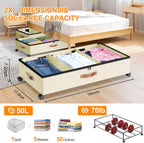Under Bed Storage with Wheels, 2 Pack Under Bed Storage Containers with Dividers & Clear Lids, Under the bed storage Organizer Bins,Underbed Storage with Wheels for Clothes,Toys,Shoes (White, 2 Pack)