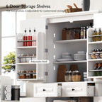 Ball & Cast 71" Farmhouse Kitchen Pantry Cabinet with 3 Pull-Out Organizers, Tall Storage Cabinet with 4 Doors, 2 Drawers, 6 Door Shelves & Adjustable Shelves, Freestanding Cupboard, White