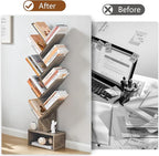 Hoctieon 9 Tier Tree Bookshelf, Tall Bookcase with Drawer, Wood Book Shelf, Modern Floor Standing Bookshelves, Book Organizer Shelves for Bedroom, Living Room, Home Office, Greige