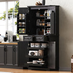 Anwick 71" Tall Kitchen Cabinet Pantry Storage, Modern Kitchen Hutch Cabinet with 2 Large Drawers, Freestanding Cupboard Cabinets with 2 Adjustable Shelves & 6 Door Shelves (Black-4Doors)