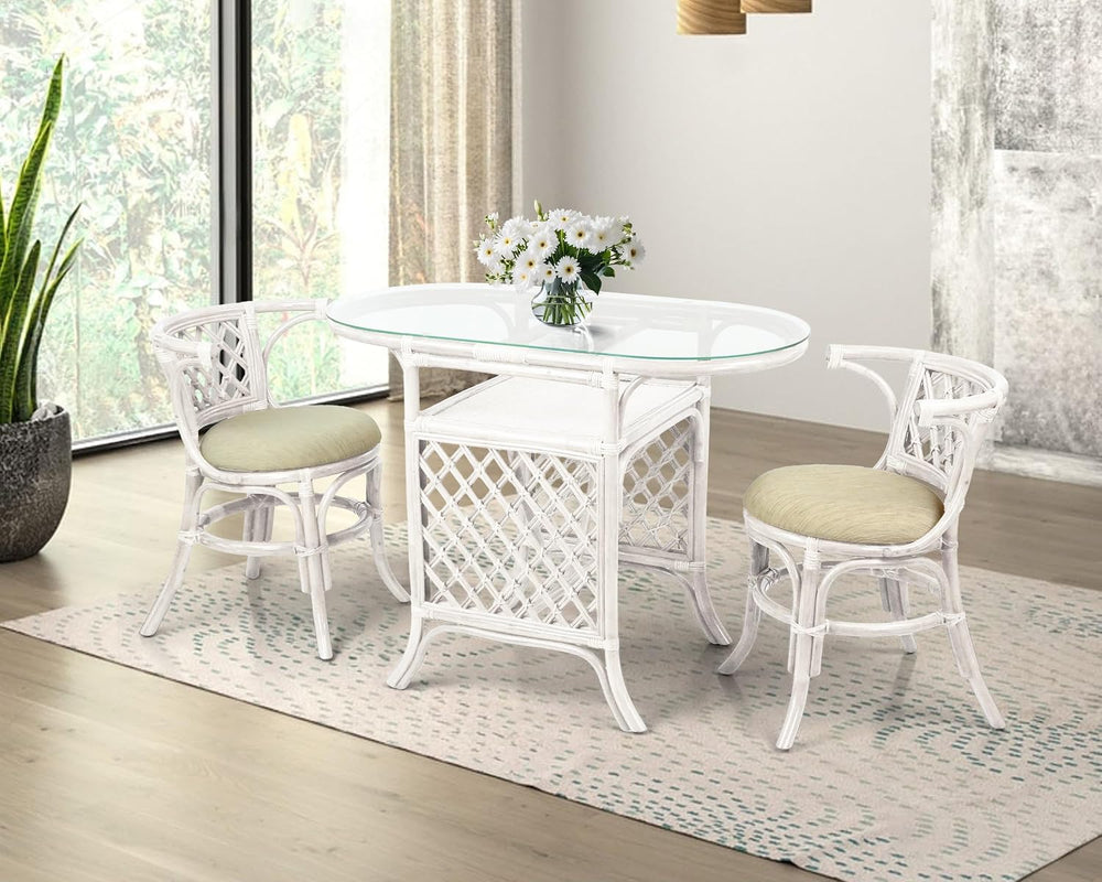 Borneo Compact Dining Set White Color, Table with Glass Top + 2 Chairs with C...