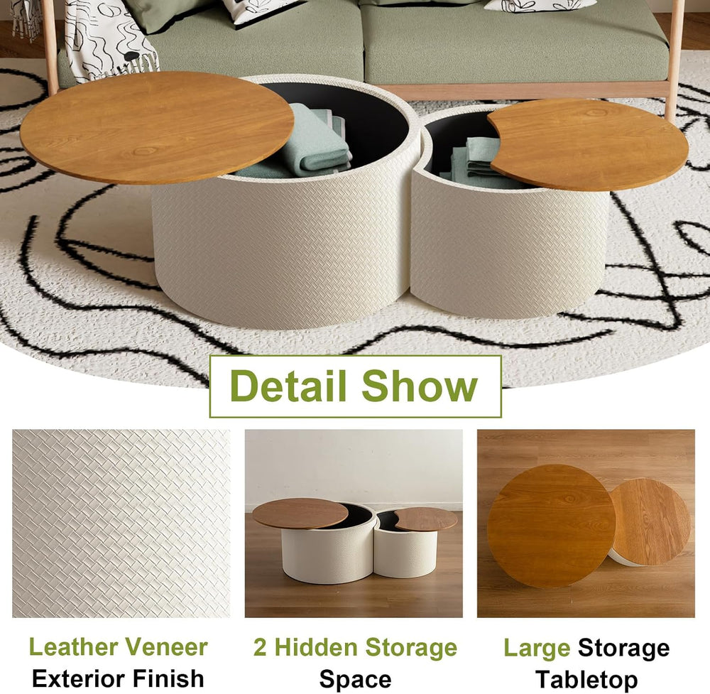 26" Round Nesting Coffee Table Set of 2 with Storage, H | Flip-Top Lid, ...
