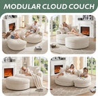 Oversized Round Chaise Lounge Chair, Deep Seat Cloud Boneless Floor Sofa Couch, Upholstered Corduroy Sleeper with 3 Pillows & Optional Ottoman, No Assembly Modern Lazy Floor Lounger for Living Room