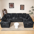KEIKI 135" U Shape Sectional Sofa,6-Seater Modular Couch with Striped Corduroy Fabric for Living Room,Reversible Design