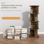VECELO Rotating Bookshelf Tower, 360°Revolving Bookcase, Modern Tall Book Shelf Storage Display Rack Floor Standing, 4 Tier Storage Rack for Kids&Adults Solid Wood, Brown
