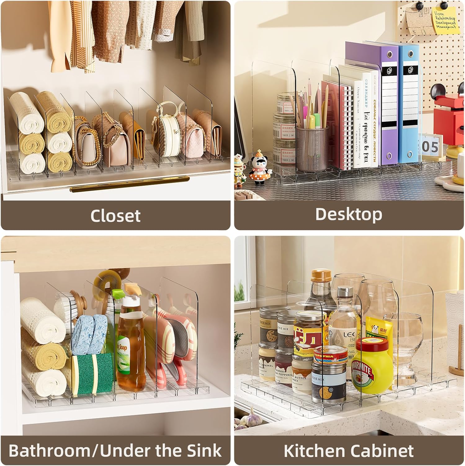 Bag & Purse Organizer for Closet Stackable Acrylic Shelf Dividers for Closet Organization, Clear Handbag Purse Storage Organizer Divider, Keep Clutch, Wallet, Pocketbook Upright, 2 Pack