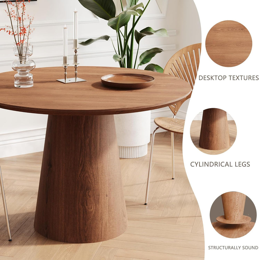 43" Round Dining Table for 4,Modern Natural Wood Dining Table with Cone ...