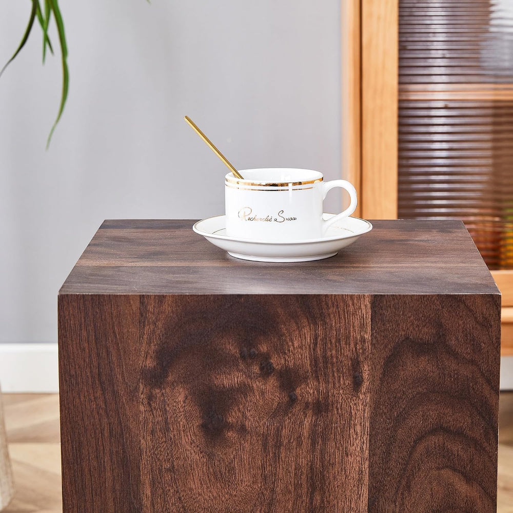 Modern Walnut Wooden End Table for Living Room, MDF Construction Square Sofa ...