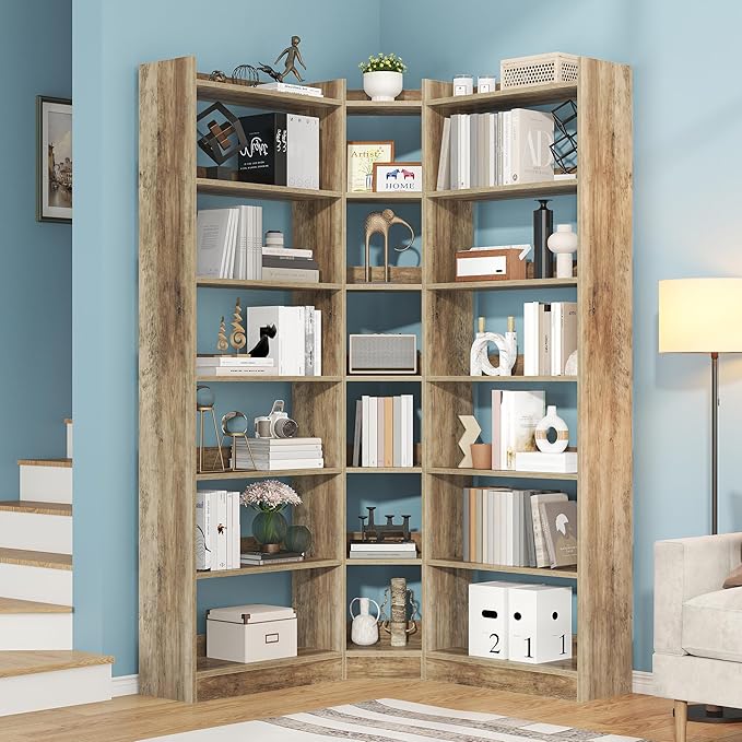 70.8" Tall Corner Bookshelf and Bookcases, 7 Tiers Morden Large Etagere ...