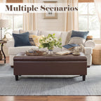 Asense 45" Storage Ottoman Bench,Faux Leather Upholstered Ottoman with Legs,Tufted Ottoman with Safety Hinge,Storage Bench for Bedroom,Living Room,Entryway,Chocolate Brown