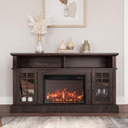 BELLEZE Traditional 58" Rustic TV Stand with 23" Electric Fireplace Heater with Sound, Media Entertainment Center Console Table for TV up to 65" with Open Storage Shelves and Cabinets - Espresso