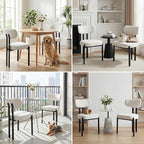 LukeAlon Linen Dining Chairs Set of 2, Modern Upholstered Armless Kitchen Chairs with Black Metal Legs Curved Back Dining Room Chairs Reception Guest Chair for Living Room Office, Light Beige