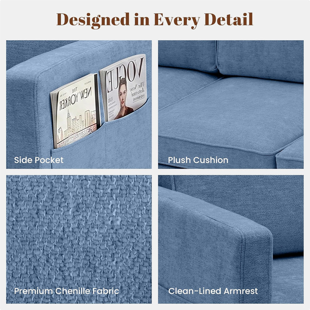 80" Chenille Sofa Mid Century Modern 3 Seater Couch for Living Room Office