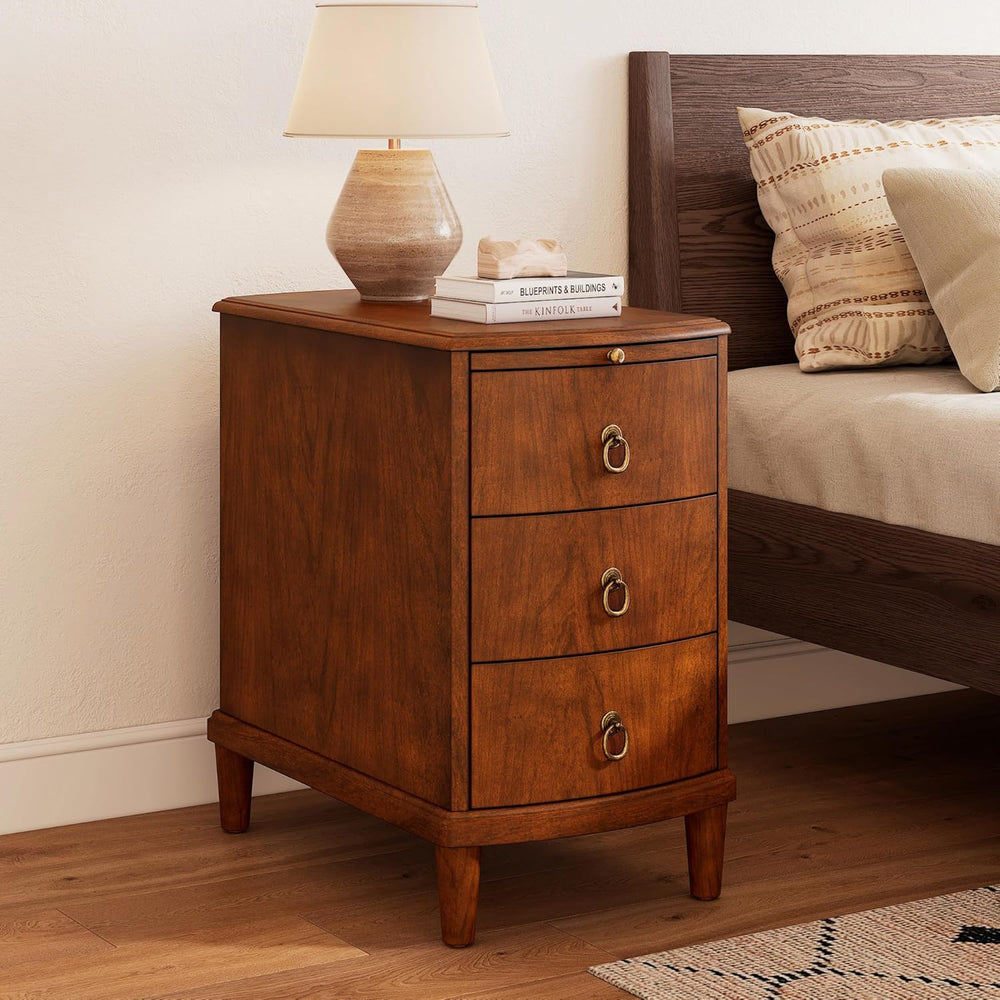 PADMA HOUSE Solid Wood End Table with 3 Drawers, Fully Assembled Nightstand w...