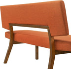Armen Living Channell Mid Century Modern 5 Piece Walnut Wood Dining Table Set with Benches in Orange Fabric