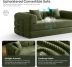 79" Convertible Sofa Bed with Fixed-Shape Frame & Removable Armrests, Modular Corduroy Sleeper Sofa, Folding Mattress Couch for Small Spaces - No Assembly Needed in Green (Includes 2 Pillows)