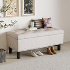 Furniliving 42" Ottoman with Storage, End of Bed Bench with Button-Tufted Large Upholstered Storage Ottoman Entryway Bench Storage Bench for Bedroom, Living Room, Linen, Beige