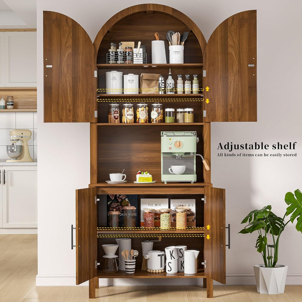 76" Tall Arched Kitchen Pantry,Large Storage Cupboard with Fluted Doors,...